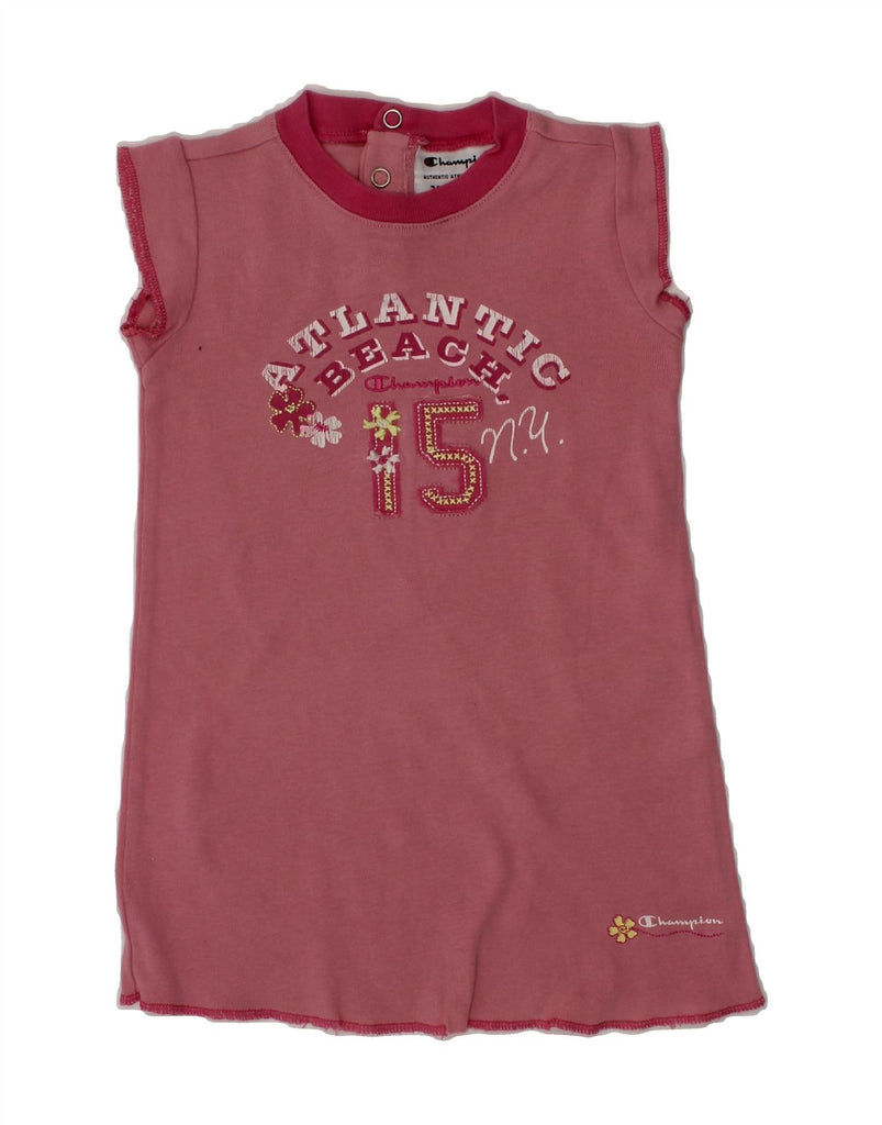 CHAMPION Baby Girls Graphic T-Shirt Dress 6-9 Months XS Pink Cotton Vintage Champion and Second-Hand Champion from Messina Hembry 