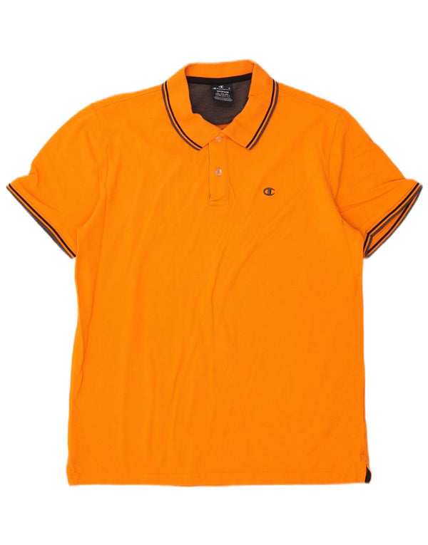 Champion Mens Polo Shirt Medium Orange Striped Cotton
