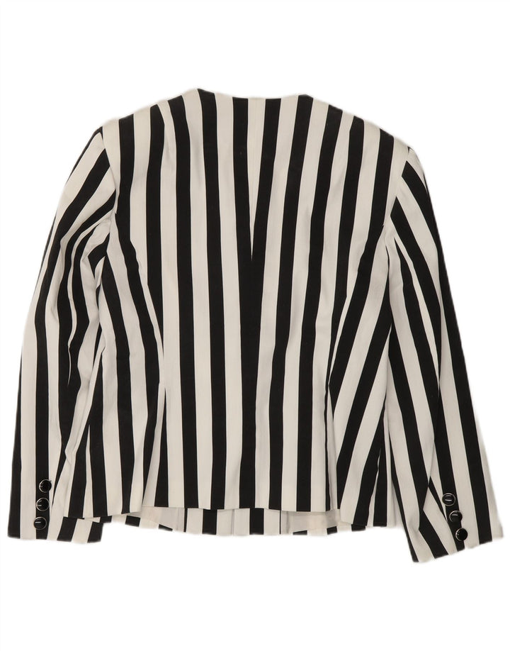 Vintage Womens 5 Button Blazer Jacket UK 12 Medium Black Striped Cotton