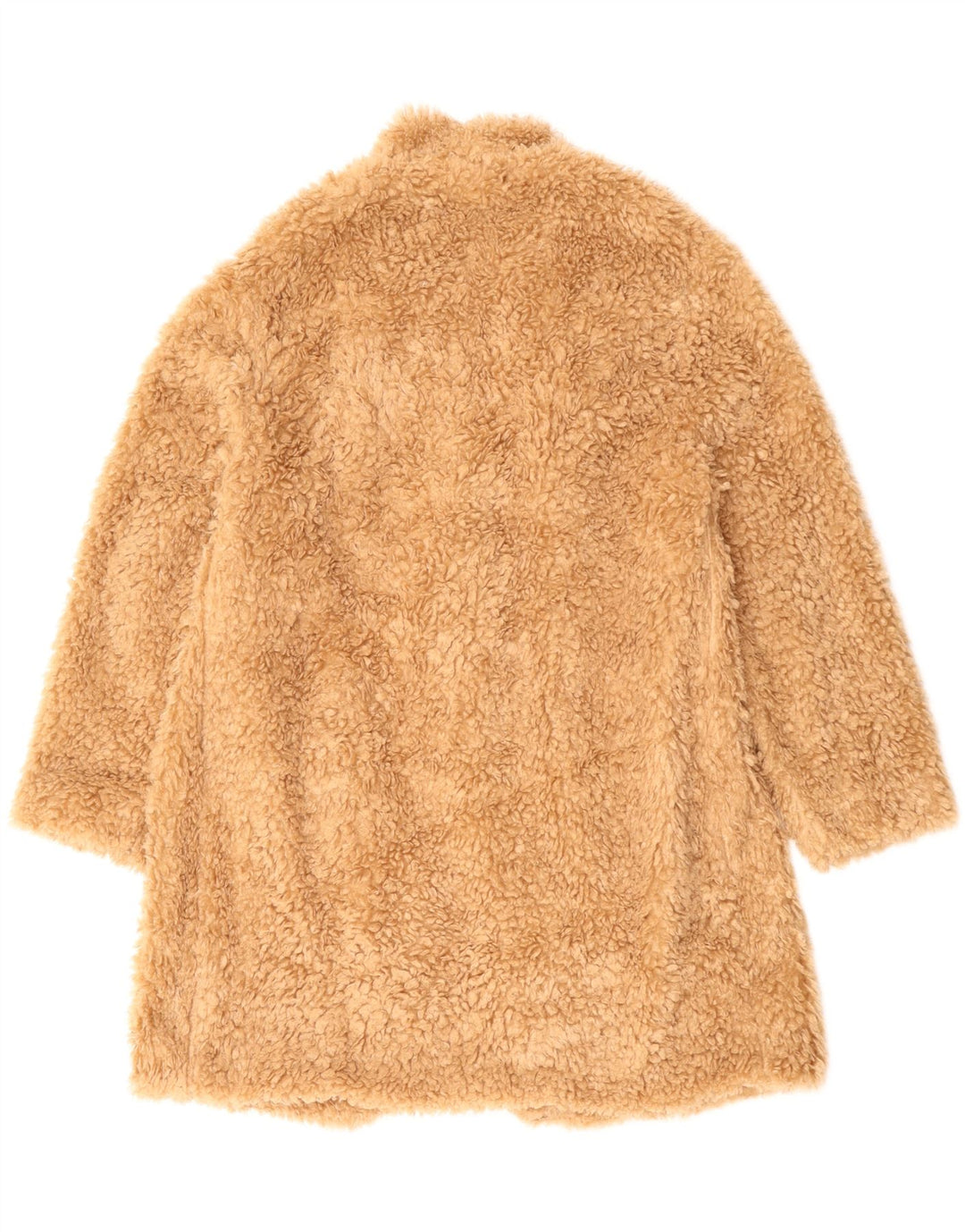 ZARA Womens Teddy Bear Faux Fur Overcoat UK 16 Large Beige Polyester
