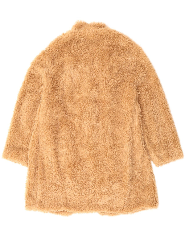 ZARA Womens Teddy Bear Faux Fur Overcoat UK 16 Large Beige Polyester