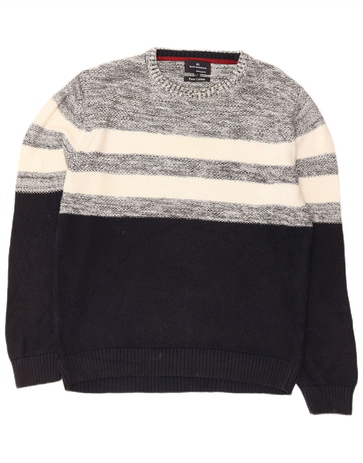 Marks & Spencer Mens Crew Neck Jumper Sweater Medium Navy Blue Colourblock