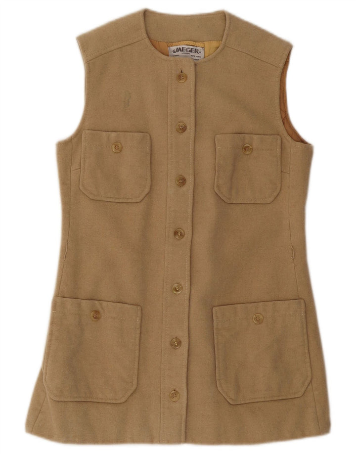 JAEGER Womens Utility Gilet UK 10 Small Beige Wool