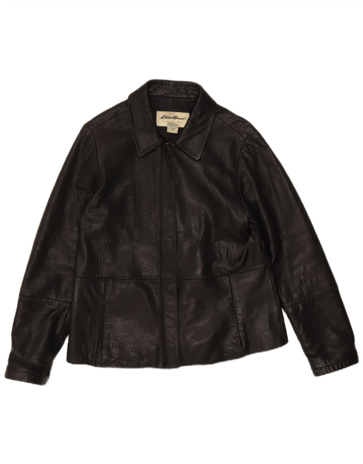 EDDIE BAUER Womens Leather Jacket UK 14 Medium Black Leather