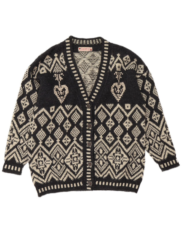 Vintage Womens Cardigan Sweater UK 16 Large Black Fair Isle