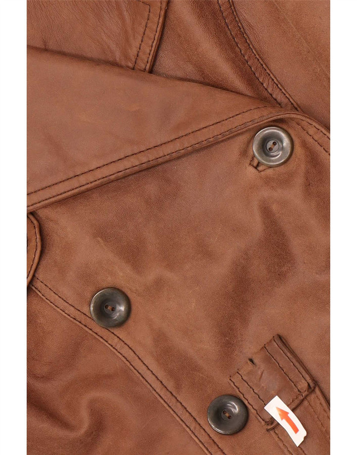 Vintage Womens Double Breasted Leather Jacket UK 10 Small Brown