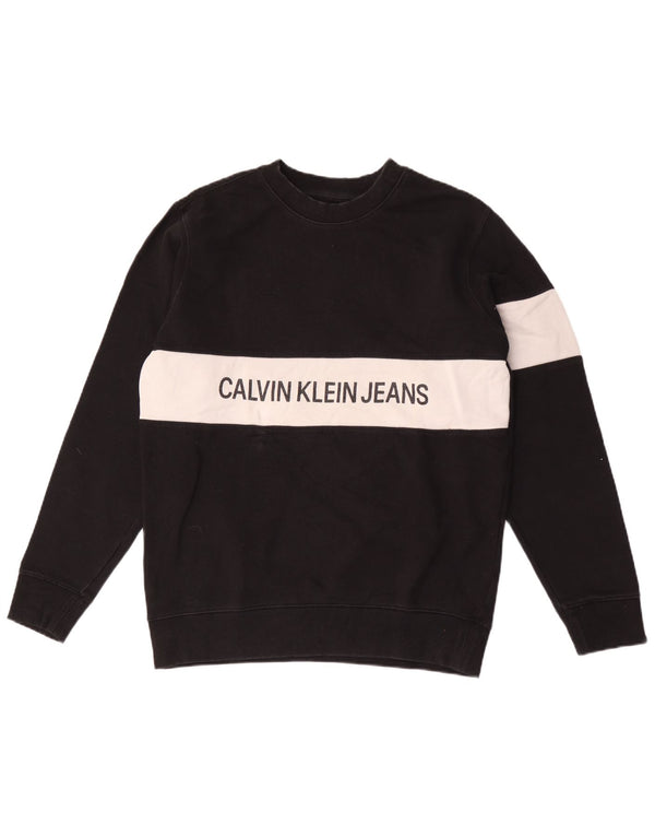 Calvin Klein Jeans Mens Graphic Sweatshirt Jumper Medium Black Colourblock