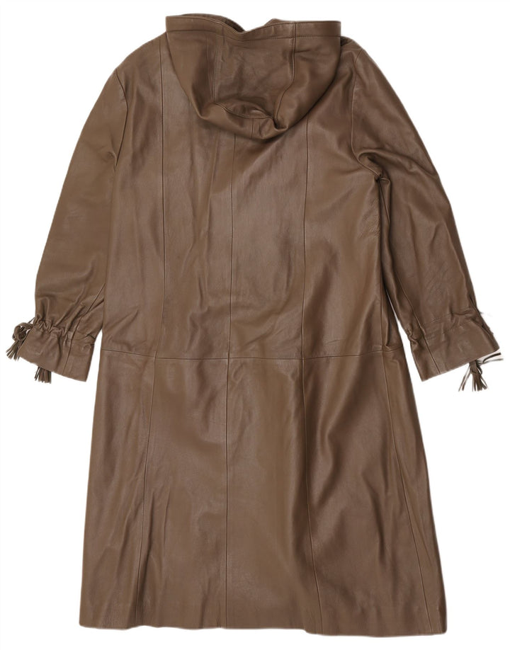 Vintage Womens Hooded Leather Coat EU 38 Medium Brown Leather