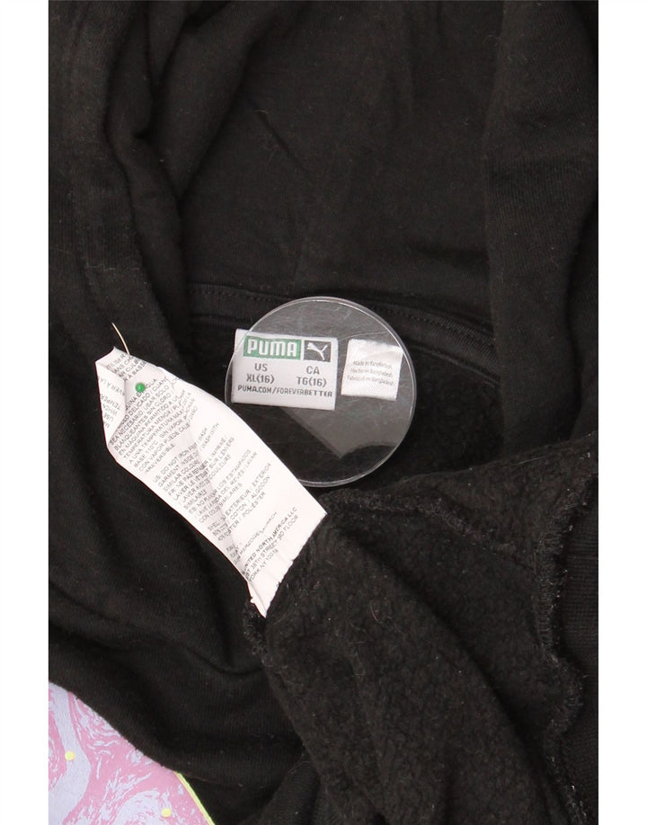 PUMA Girls Graphic Hoodie Jumper 15-16 Years Black Cotton