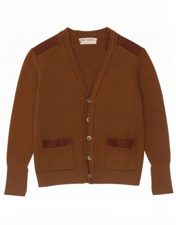 Pierre Sangan Mens Cardigan Sweater Medium Brown Wool