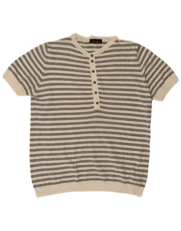 Zara Mens Polo Shirt Large Grey Striped