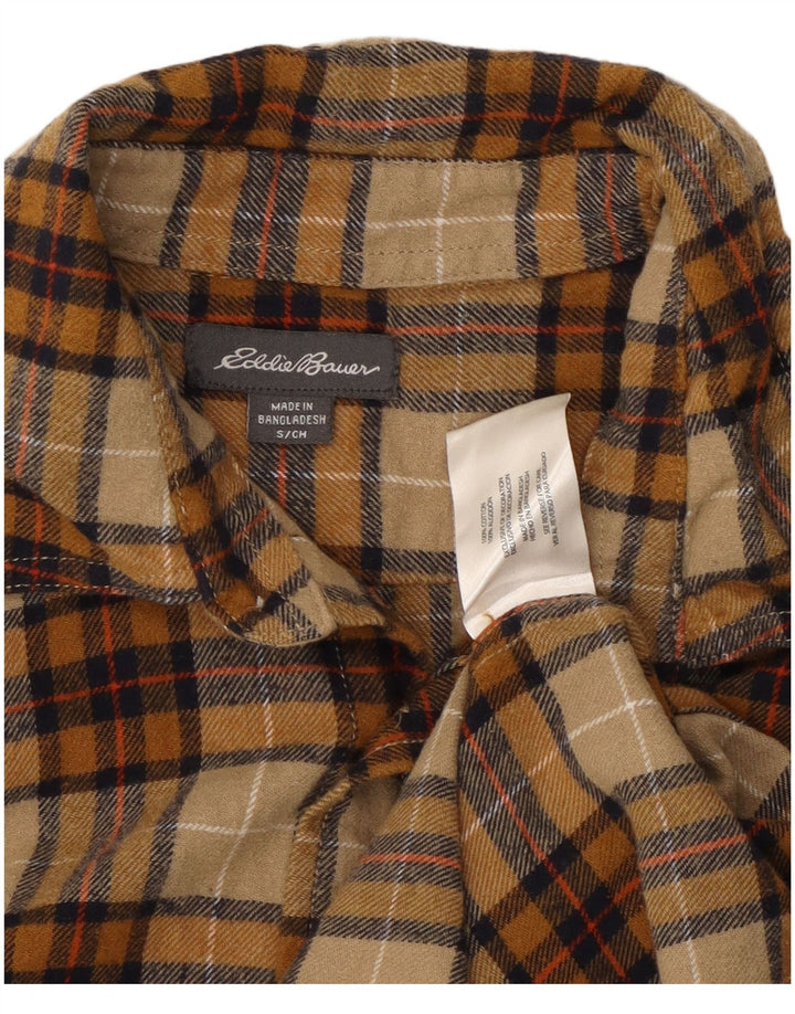 EDDIE BAUER Mens Flannel Shirt Small Beige Check Cotton