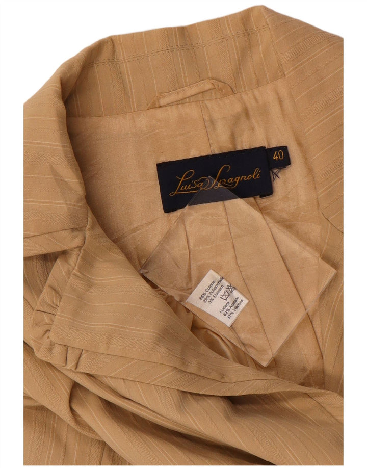 LUISA SPAGNOLI Womens Open Blazer Jacket IT 40 Small Beige Pinstripe