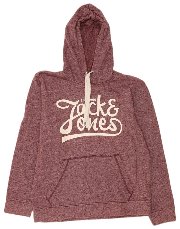 Jack & Jones Mens Graphic Hoodie Jumper XL Burgundy Flecked Polyester