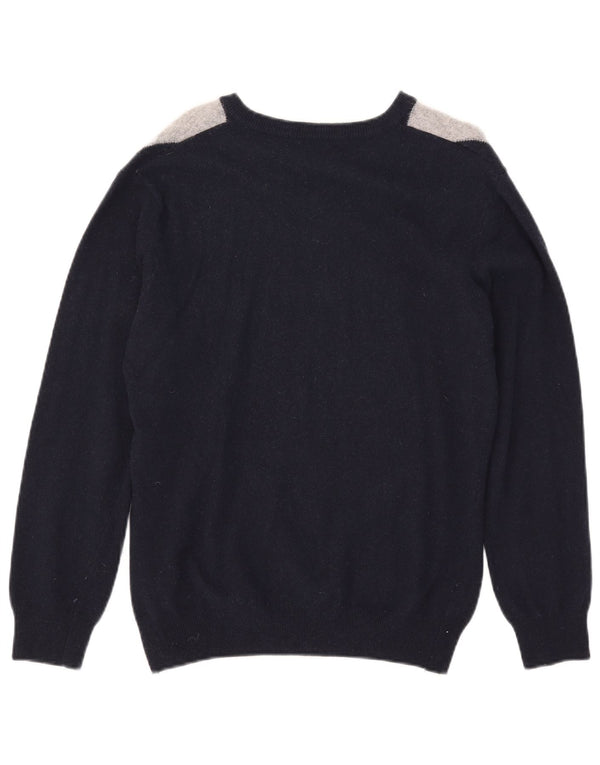 Filippo Riberti Mens V-Neck Jumper Sweater Small Navy Blue Argyle/Diamond