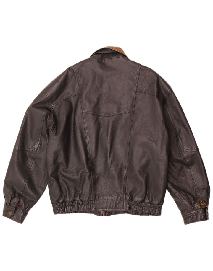 C&A Mens Bomber Leather Jacket EU 48 Medium Black