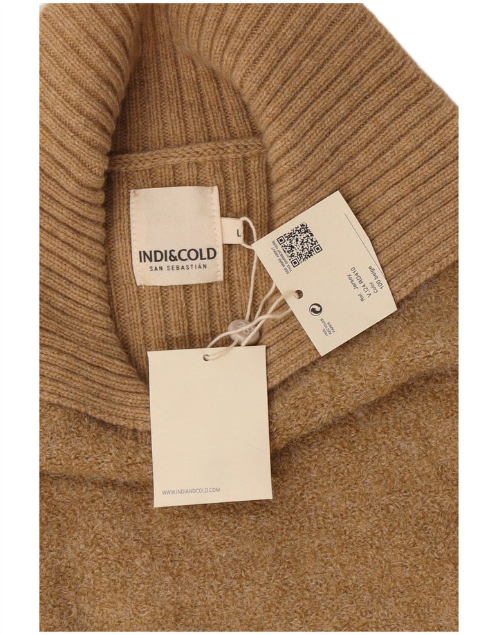 Indi & Cold Womens Oversized Polo Neck Jumper Sweater UK16 Large Beige Wool