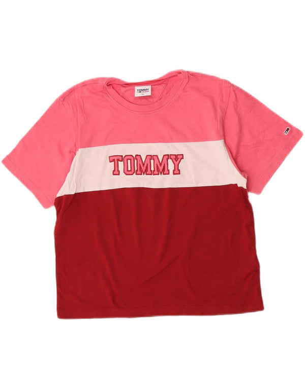 Tommy Hilfiger Womens Crop Graphic T-Shirt Top UK 6 XS Pink Colourblock