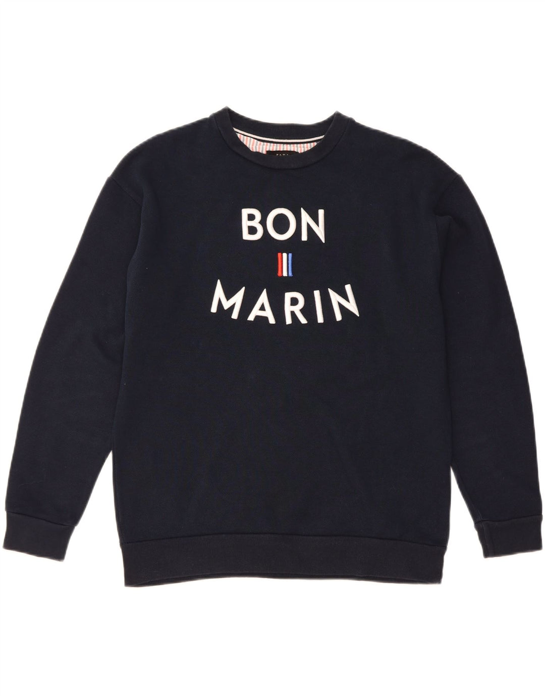 ZARA Mens Graphic Sweatshirt Jumper Medium Navy Blue Vintage Zara and Second-Hand Zara from Messina Hembry 