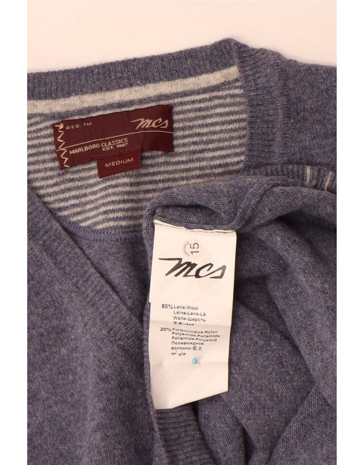 Marlboro Classics Mens V-Neck Jumper Sweater Medium Blue Wool