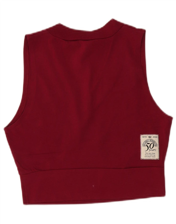 ADIDAS Womens Crop Graphic Vest Top UK 10 Small Burgundy Cotton