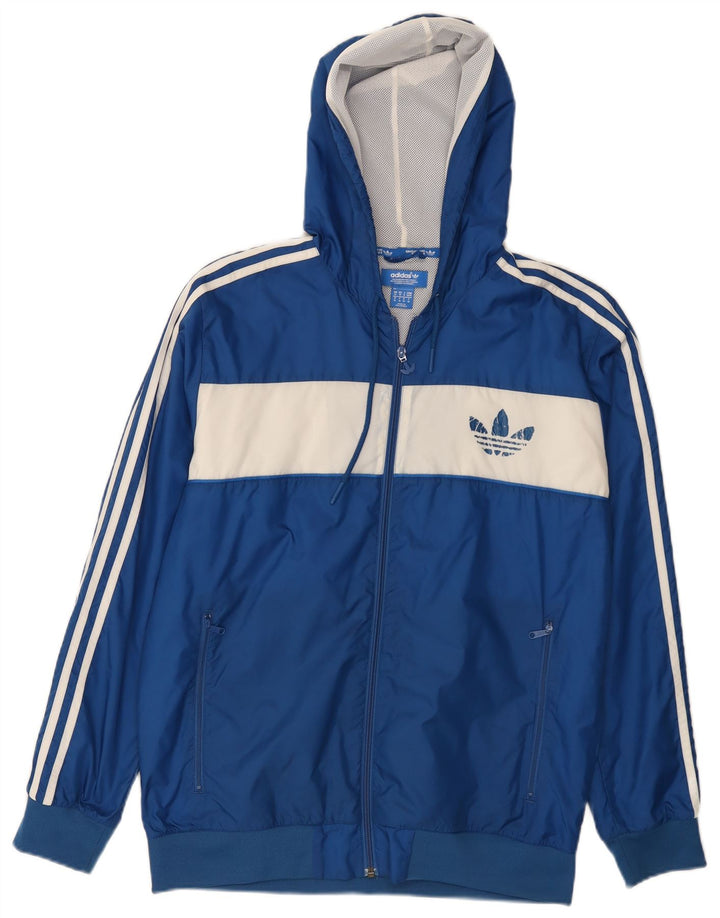 Adidas Mens Hooded Rain Jacket UK 38 Medium Blue Colourblock Nylon