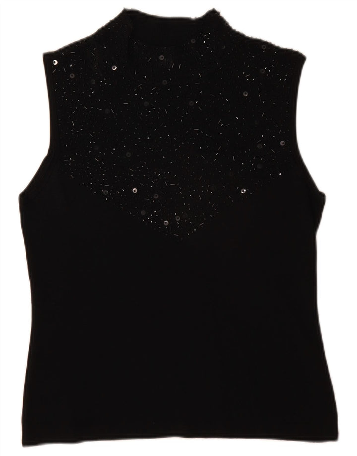 SKY DESIGN Womens Sleeveless Blouse Top US 2 XS Black Rayon