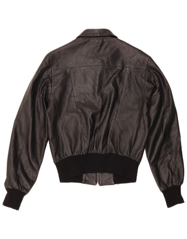 Vintage Womens Bomber Leather Jacket IT 44 Medium Black Leather