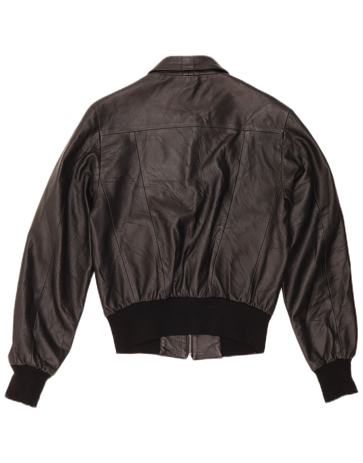 Vintage Womens Bomber Leather Jacket IT 44 Medium Black Leather
