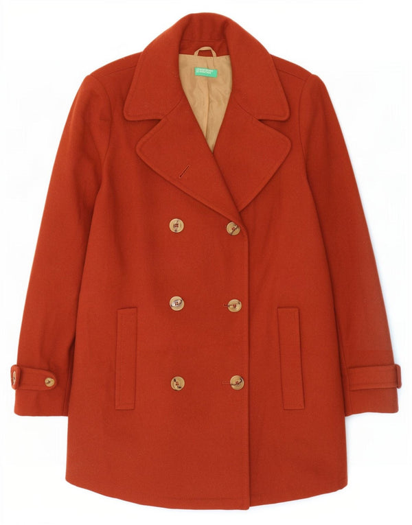 Benetton Womens Pea Coat UK 14 Large Brown Wool