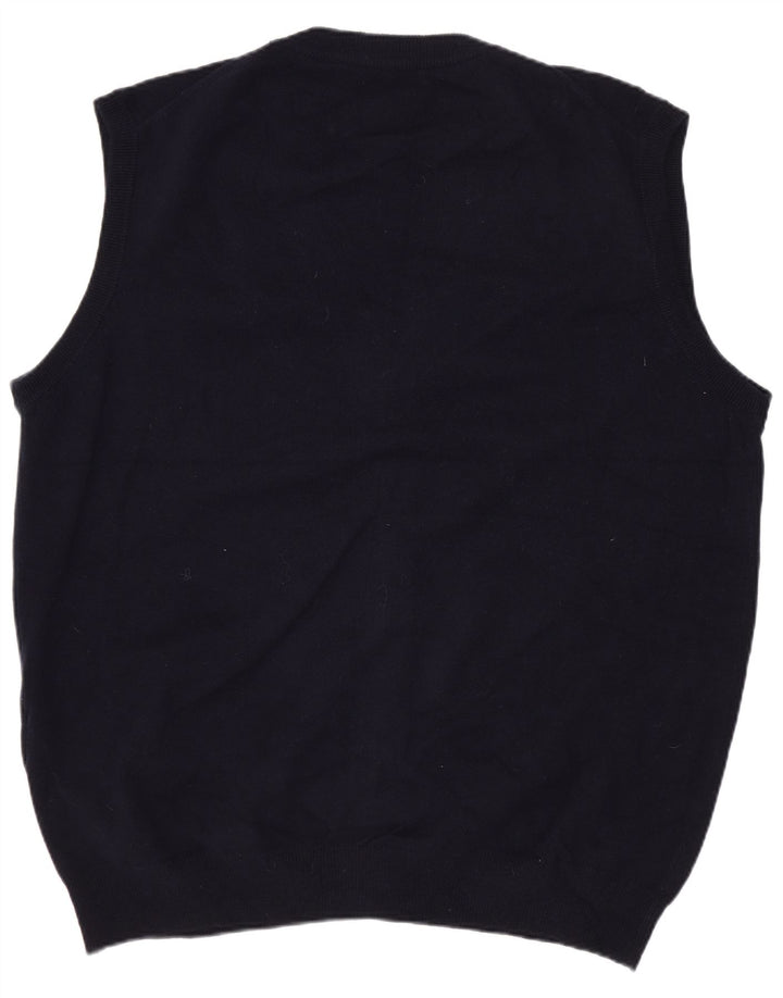 Gant Mens Sleeveless Cardigan Sweater 2XL Navy Blue Lambswool