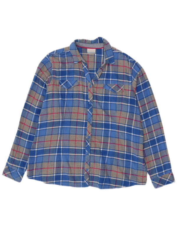 Columbia Womens Oversized Flannel Shirt UK 18 XL Blue Plaid Cotton