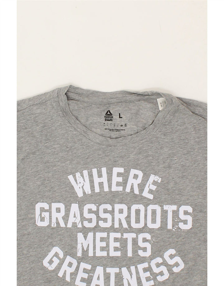 REEBOK Mens Graphic T-Shirt Top Large Grey Cotton Vintage Reebok and Second-Hand Reebok from Messina Hembry 