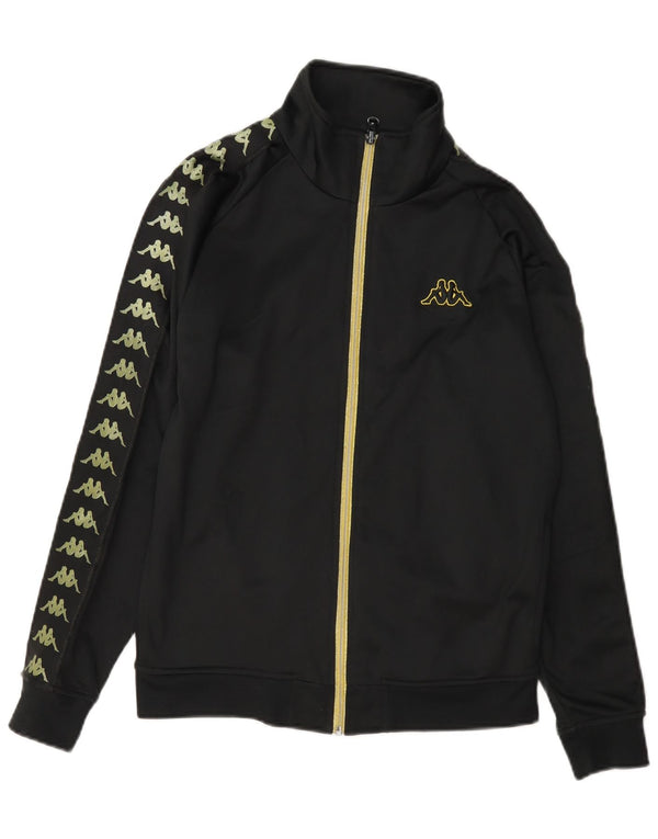 Kappa Womens Graphic Tracksuit Top Jacket UK 12 Medium Black Polyester
