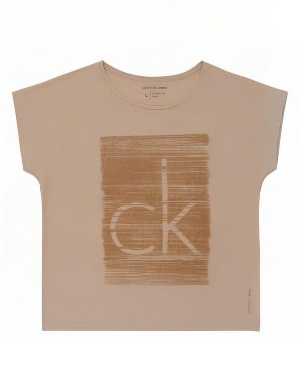 Calvin Klein Jeans Womens Graphic T-Shirt Top UK 16 Large Beige