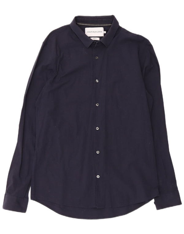 Calvin Klein Jeans Mens Slim Fit Shirt XL Navy Blue Cotton