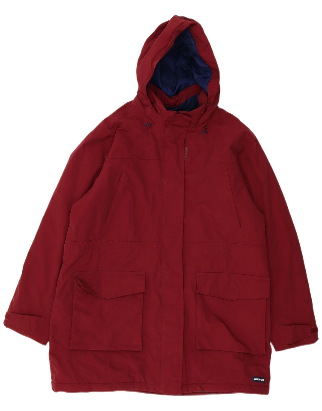 LANDS END Womens Oversized Hooded Windbreaker Coat UK 18 XL Burgundy Nylon