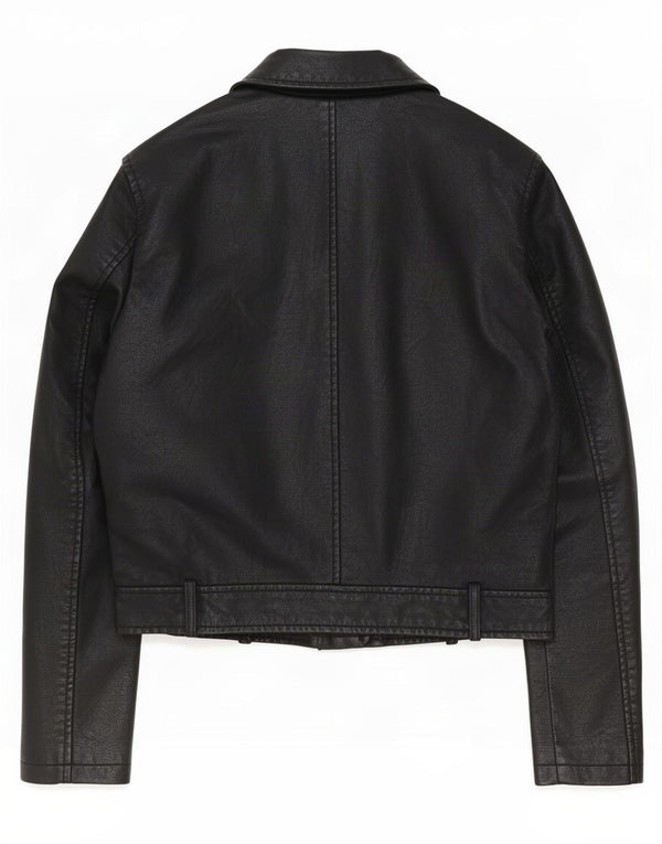 Cavalini Womens Faux Leather Biker Jacket UK 16 Large Black Polyethylene