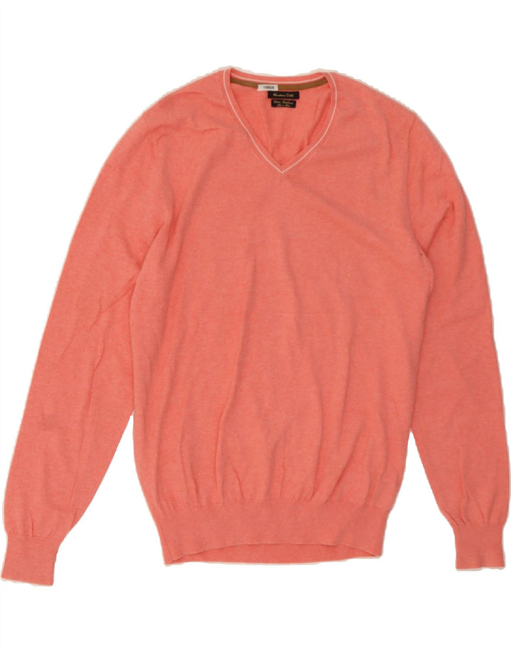 MASSIMO DUTTI Mens V-Neck Jumper Sweater Medium Pink Cotton Vintage Massimo Dutti and Second-Hand Massimo Dutti from Messina Hembry 