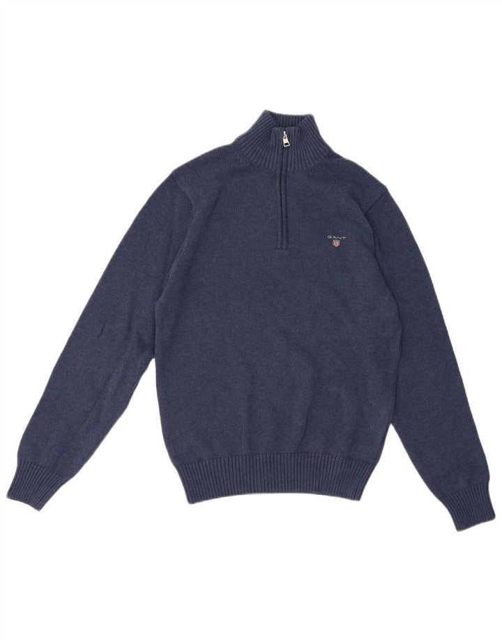 Gant Mens Zip Neck Jumper Sweater Small Navy Blue Cotton
