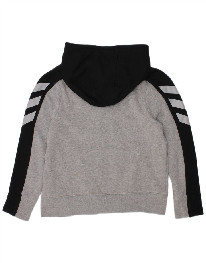 ADIDAS Boys Graphic Hoodie Jumper 7-8 Years Small Grey Colourblock Cotton