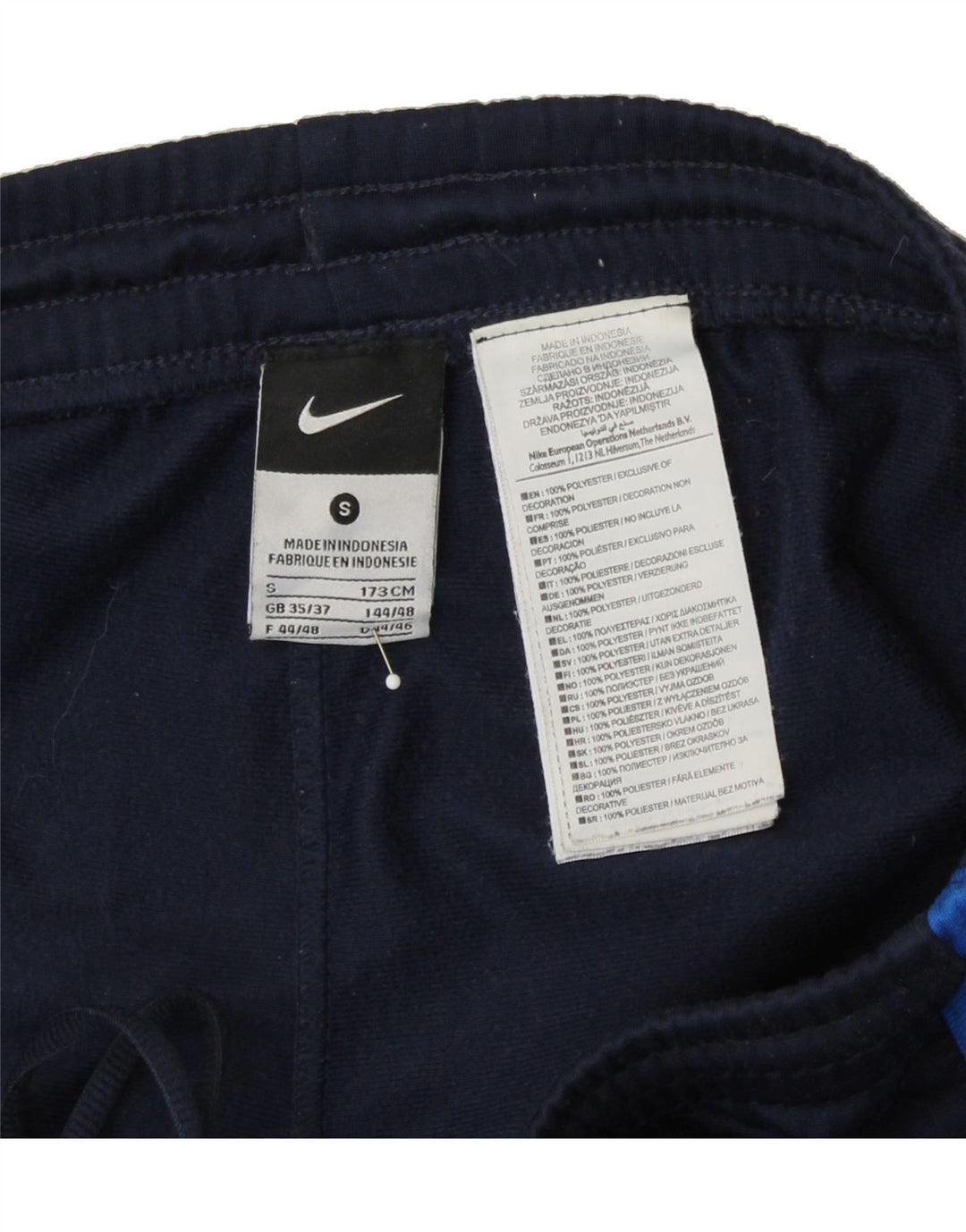 NIKE Mens Tracksuit Trousers Joggers Small Navy Blue Colourblock Polyester Vintage Nike and Second-Hand Nike from Messina Hembry 