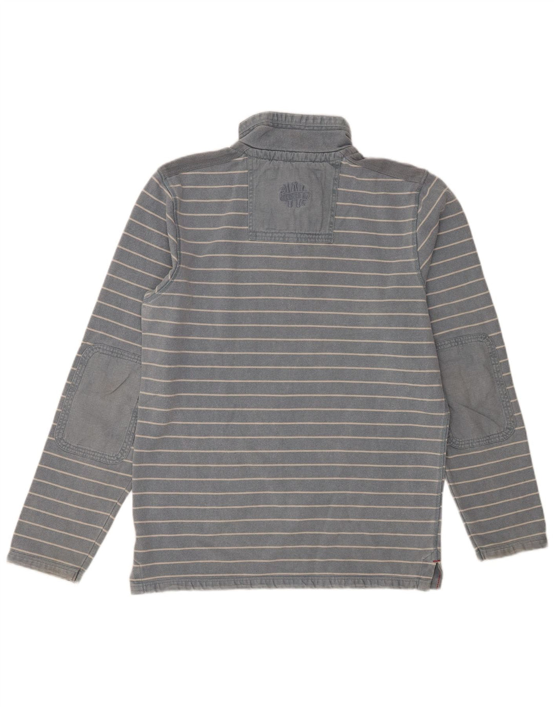 White Stuff Mens Zip Neck Sweatshirt Jumper Medium Blue Striped Cotton
