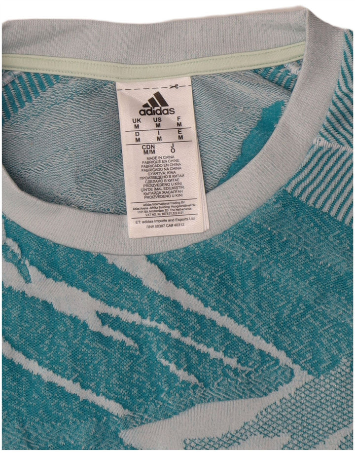 Adidas Mens Abstract Pattern T-Shirt Top Medium Blue Polyester