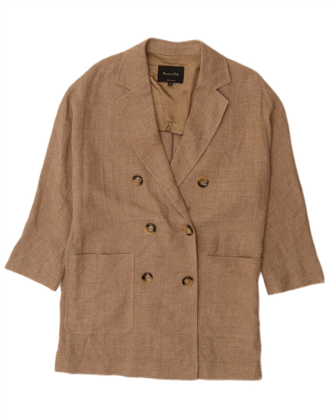 Massimo Dutti Mens 3/4 Sleeve Double Breasted Coat UK 36 Small Brown Check