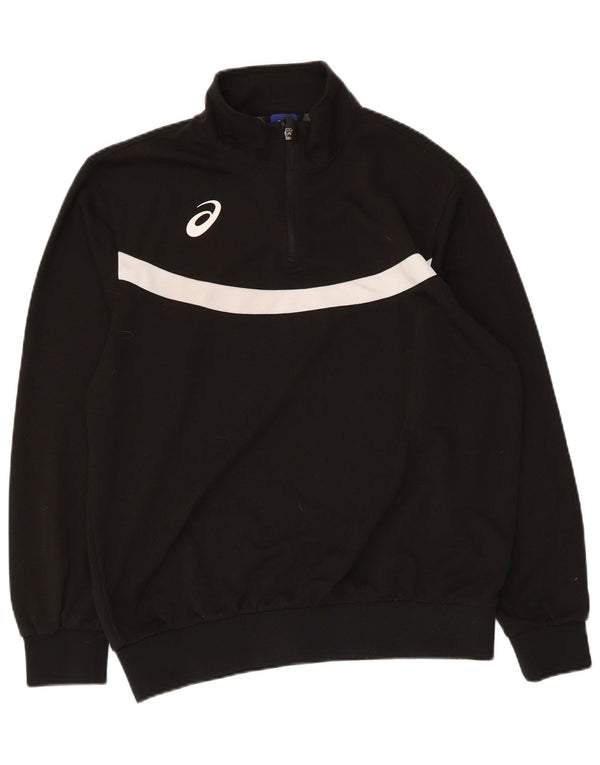 Asics Mens Zip Neck Sweatshirt Jumper Large Black Colourblock Polyester