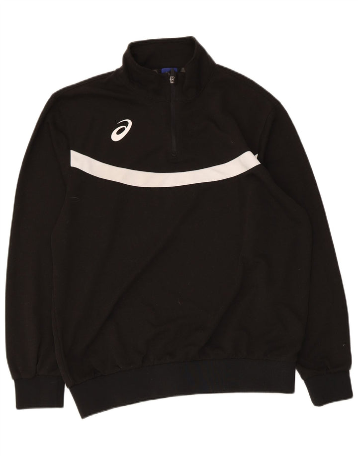 Asics Mens Zip Neck Sweatshirt Jumper Large Black Colourblock Polyester
