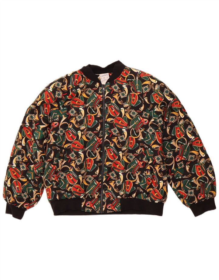 EASTEX Womens Oversized Graphic Bomber Jacket UK 14 Large  Black Polyester