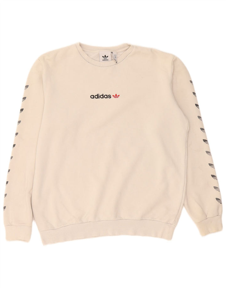 Adidas Mens Graphic Sweatshirt Jumper Medium Beige Cotton