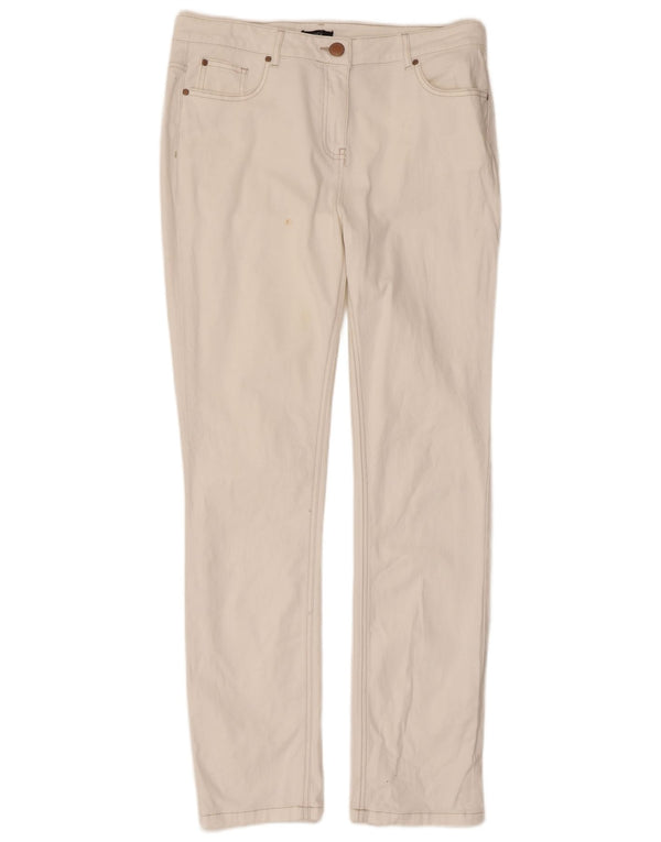 M&Co Womens Slim Casual Trousers UK 12 Medium W32 L30 White Cotton